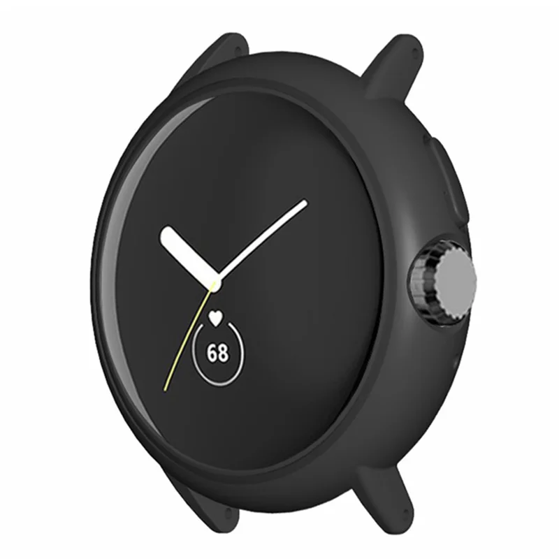 For Google Pixel Watch Hard PC Bumper Frame Cover Edge Protector with 20mm Adapter Connector - Black