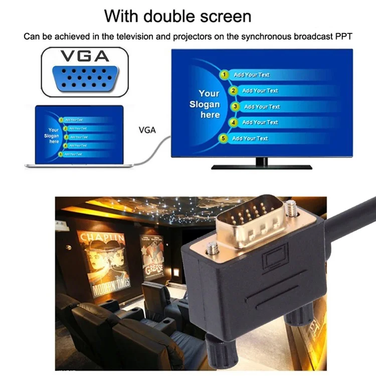 DB-007-LE-1.0M 3COAX+6C 90 Degree Left Angled VGA RGB Male to Straight Male Extension Cable
