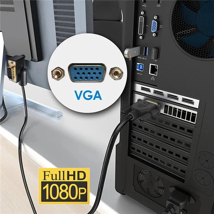 DB-007-LE-1.0M 3COAX+6C 90 Degree Left Angled VGA RGB Male to Straight Male Extension Cable