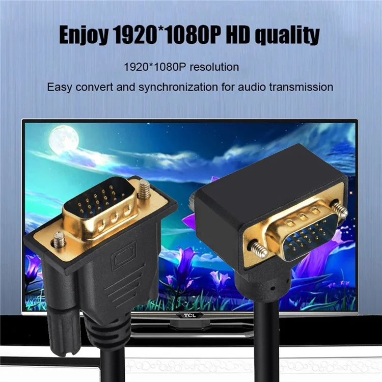 DB-007-DN-1.0M Down Angled VGA RGB Male to Straight Male Extension Cable 3COAX+6C for Monitor / Projector / Computer