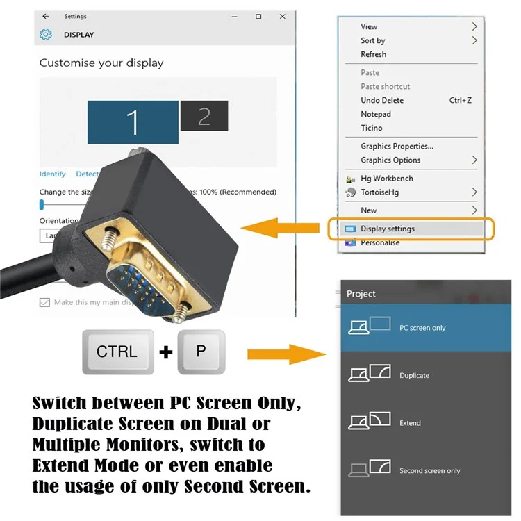 DB-007-DN-1.0M Down Angled VGA RGB Male to Straight Male Extension Cable 3COAX+6C for Monitor / Projector / Computer