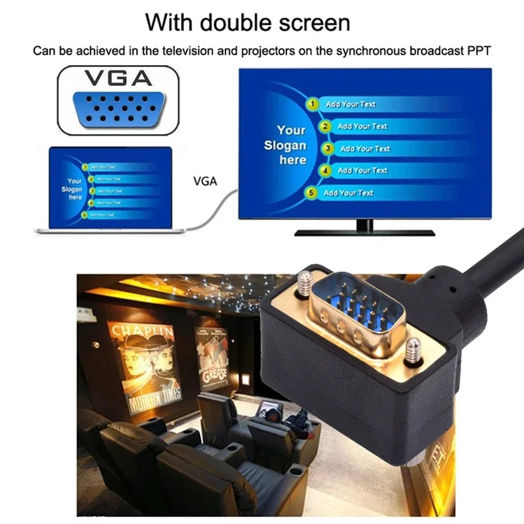 DB-007-DN-1.0M Down Angled VGA RGB Male to Straight Male Extension Cable 3COAX+6C for Monitor / Projector / Computer