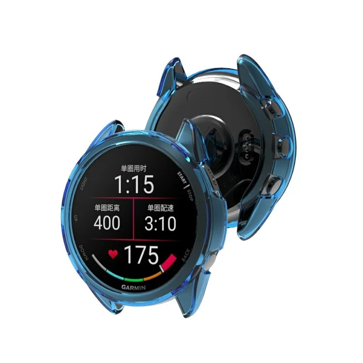 For Garmin Forerunner 165 Watch Case Half Cover Anti-drop TPU Watch Frame - Transparent Blue