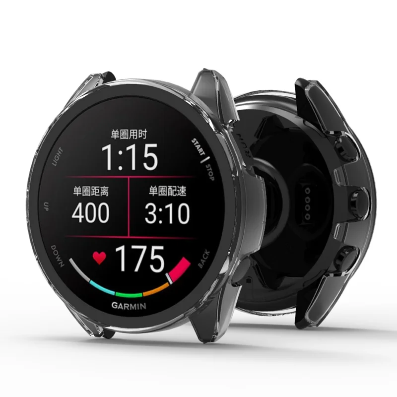 For Garmin Forerunner 165 Watch Case Hard PC Cover with Tempered Glass Screen Protector - Transparent