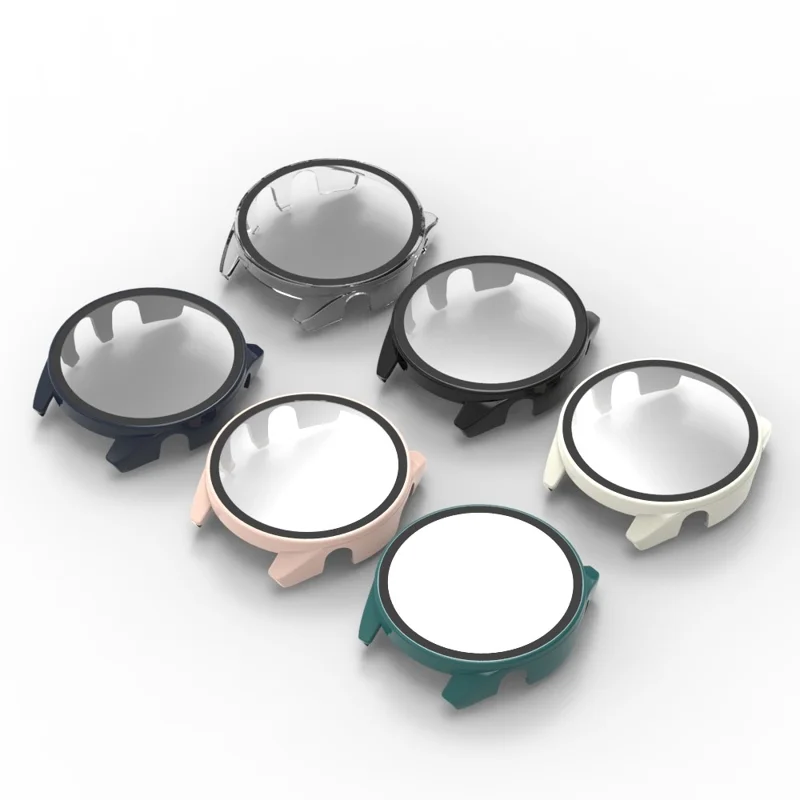 For Garmin Forerunner 165 Watch Case Hard PC Cover with Tempered Glass Screen Protector - Transparent