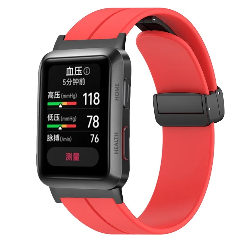 For Huawei Watch D Strap Replacement Soft Silicone Watch Strap with Magnetic Folding Buckle - Red