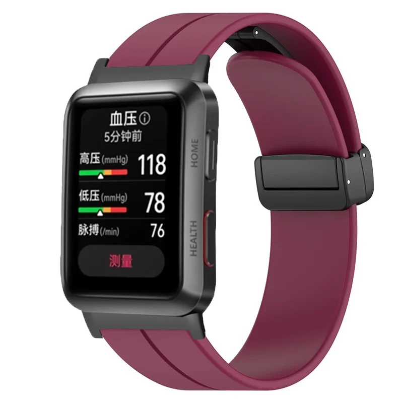 For Huawei Watch D Strap Replacement Soft Silicone Watch Strap with Magnetic Folding Buckle - Wine Red