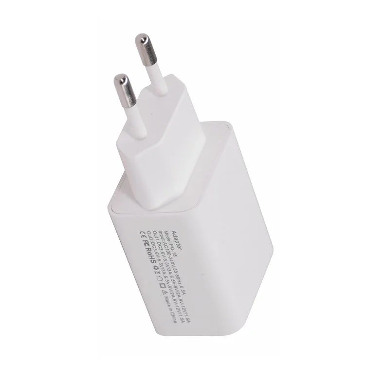 18W USB + Type-C Dual Ports Charger de Viaje de Carga Rápida - Enchufe de la ue