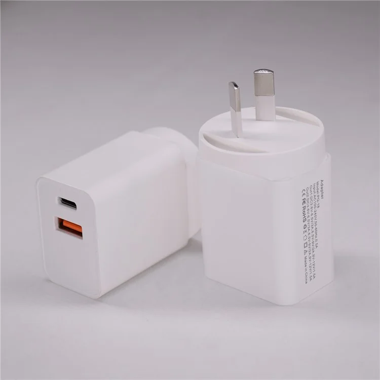 18W USB + Type-C Dual Ports Quick Charge Travel Charger - AU Plug