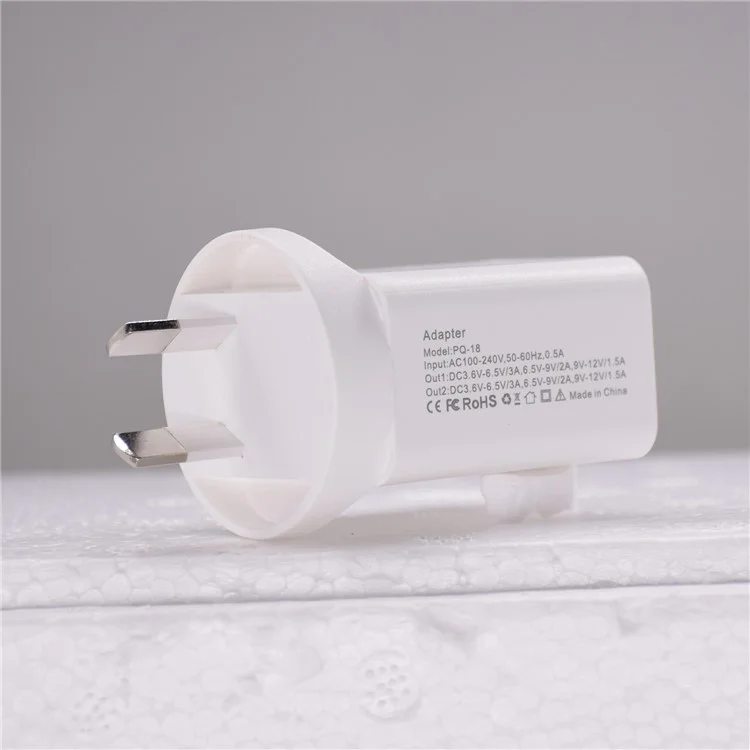 18W USB + Type-C Dual Ports Quick Charge Travel Charger - AU Plug