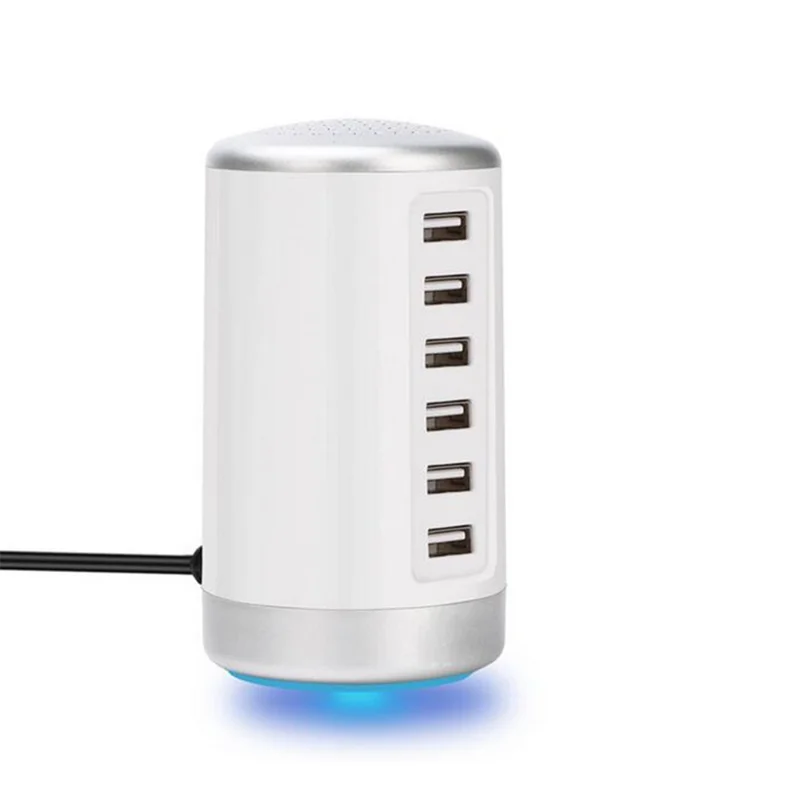 Cylinder Shape 6 Ports Desktop Charging Station USB Hub Wall Charger - White