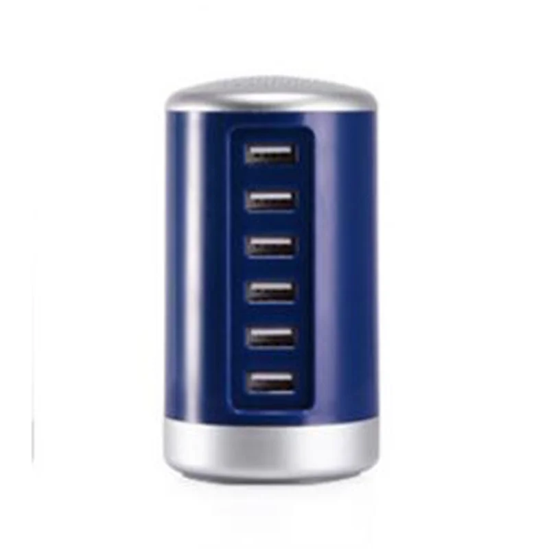 Cylinder Shape 6 Ports Desktop Charging Station USB Hub Wall Charger - Blue