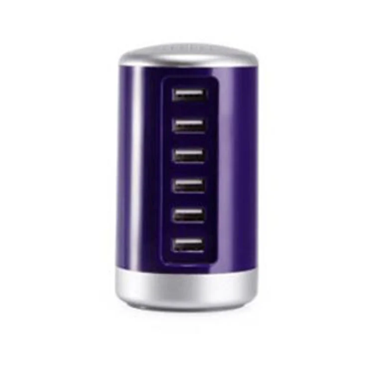 Cylinder Shape 6 Ports Desktop Charging Station USB Hub Wall Charger - Purple