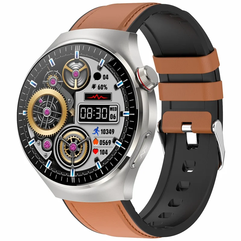 TK26 1.43-inch AMOLED Screen Heart Rate Sleep Monitor Smart Watch Support Bluetooth-compatible Call, Leather Strap - Brown