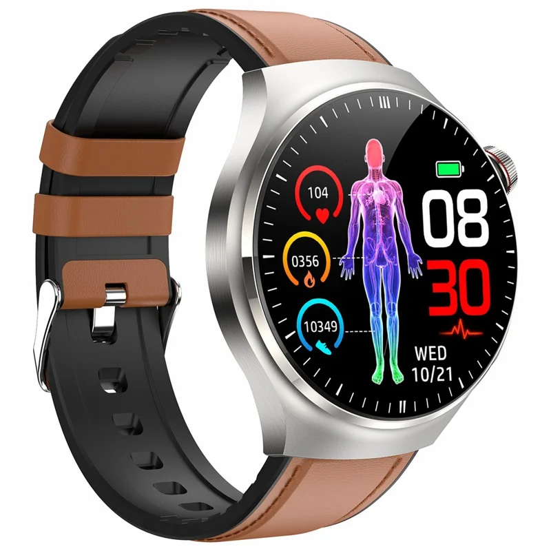 TK26 1.43-inch AMOLED Screen Heart Rate Sleep Monitor Smart Watch Support Bluetooth-compatible Call, Leather Strap - Brown