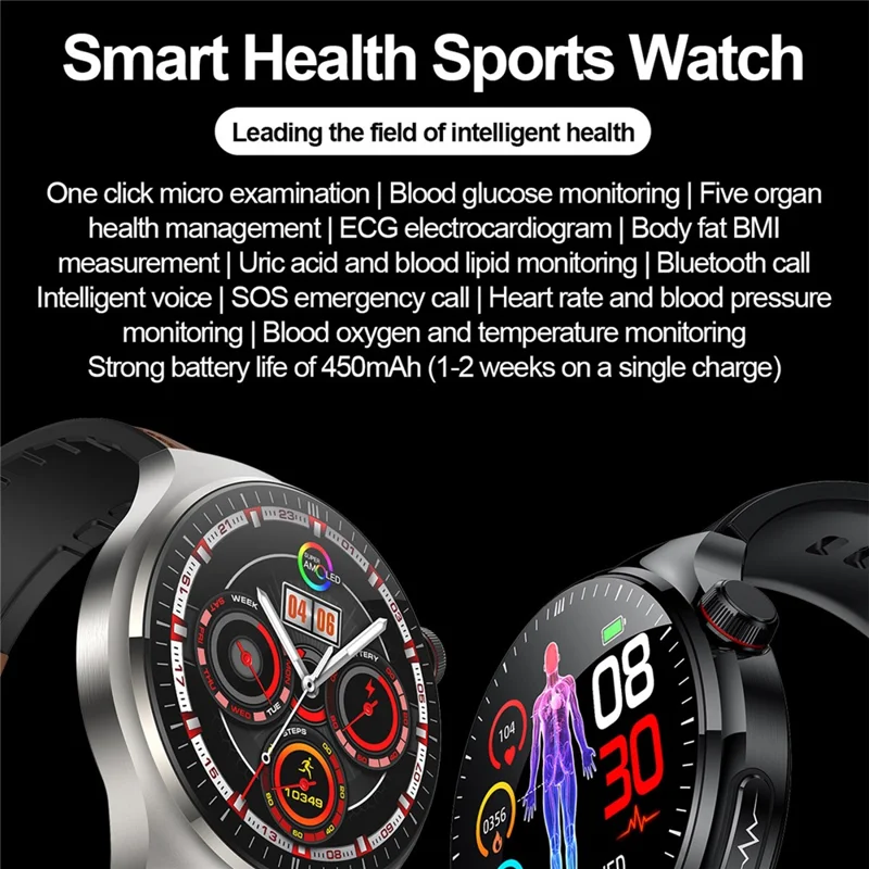 TK26 1.43-inch AMOLED Screen Heart Rate Sleep Monitor Smart Watch Support Bluetooth-compatible Call, Leather Strap - Brown