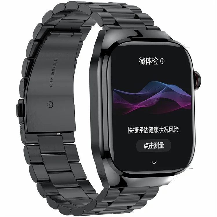 TK16 2.04-Zoll AMOLED-Bildschirm Smartwatch Mikro-Untersuchung EKG Herzfrequenzmonitor Sportuhr, Stahlarmband - Schwarz