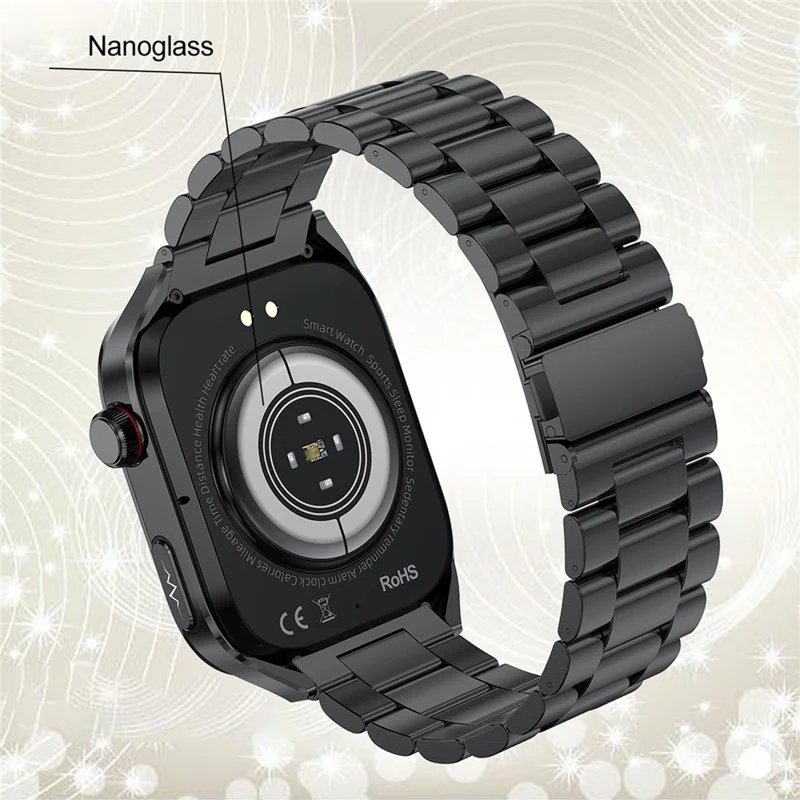 TK16 2.04-Zoll AMOLED-Bildschirm Smartwatch Mikro-Untersuchung EKG Herzfrequenzmonitor Sportuhr, Stahlarmband - Schwarz