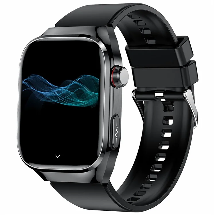 Montre intelligente TK16 avec écran AMOLED de 2,04 pouces, électrocardiogramme (ECG), surveillance du rythme cardiaque, bracelet en silicone - Noir