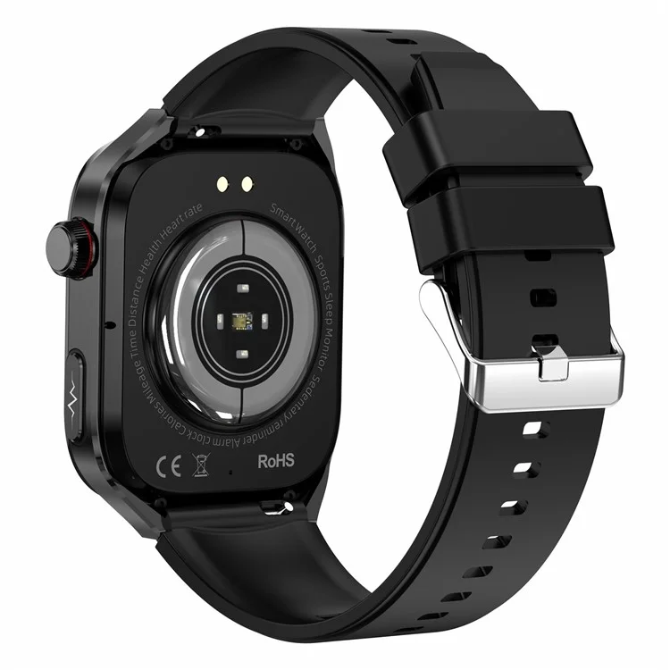 Montre intelligente TK16 avec écran AMOLED de 2,04 pouces, électrocardiogramme (ECG), surveillance du rythme cardiaque, bracelet en silicone - Noir