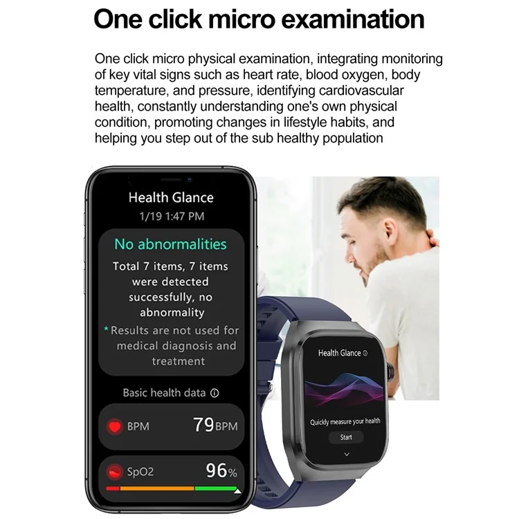 Montre intelligente TK16 avec écran AMOLED de 2,04 pouces, électrocardiogramme (ECG), surveillance du rythme cardiaque, bracelet en silicone - Noir