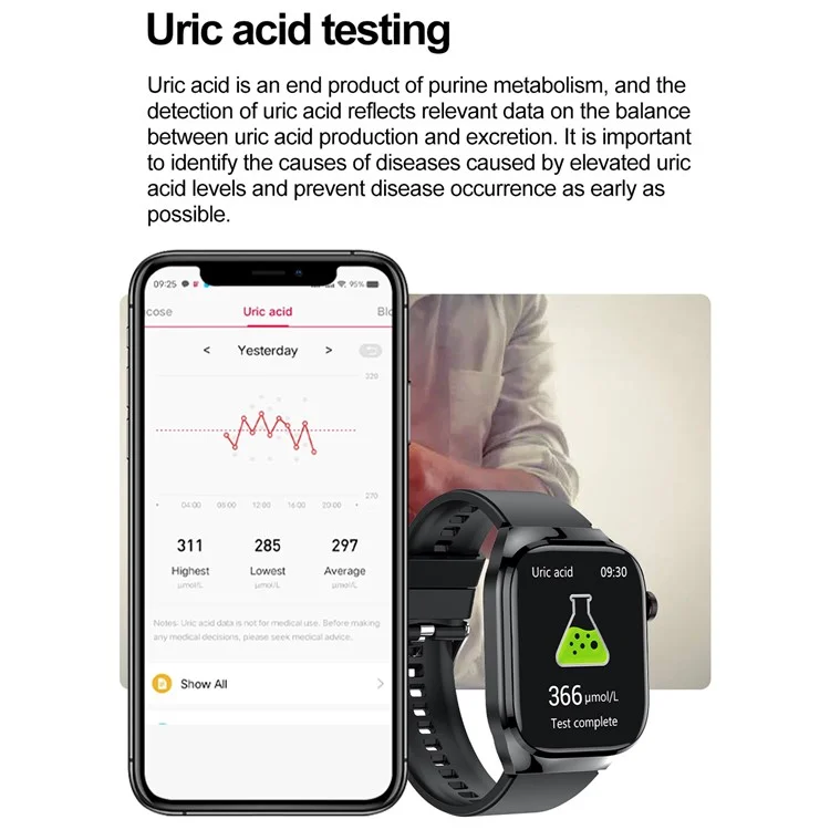 Montre intelligente TK16 avec écran AMOLED de 2,04 pouces, électrocardiogramme (ECG), surveillance du rythme cardiaque, bracelet en silicone - Noir