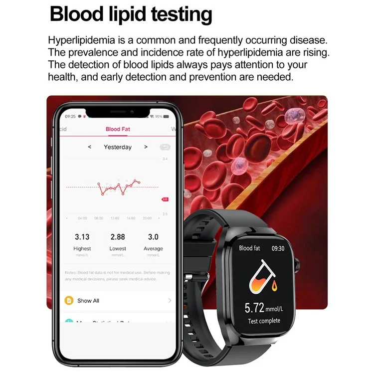Montre intelligente TK16 avec écran AMOLED de 2,04 pouces, électrocardiogramme (ECG), surveillance du rythme cardiaque, bracelet en silicone - Noir