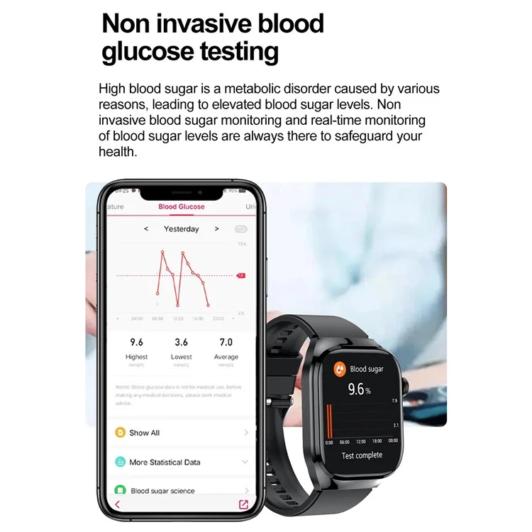 Montre intelligente TK16 avec écran AMOLED de 2,04 pouces, électrocardiogramme (ECG), surveillance du rythme cardiaque, bracelet en silicone - Noir