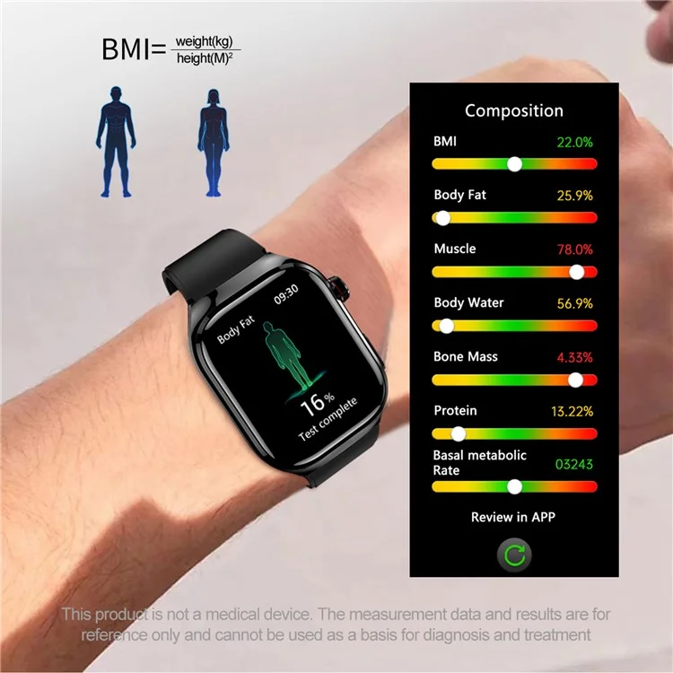 Montre intelligente TK16 avec écran AMOLED de 2,04 pouces, électrocardiogramme (ECG), surveillance du rythme cardiaque, bracelet en silicone - Noir