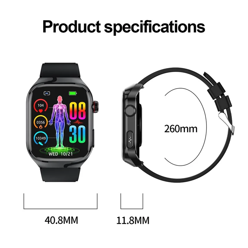 TK16 2,04 polegadas AMOLED Screen Smart Watch ECG Exame Micro-Físico Frequência Cardíaca Monitor, Pulseira de Silicone - Rosa