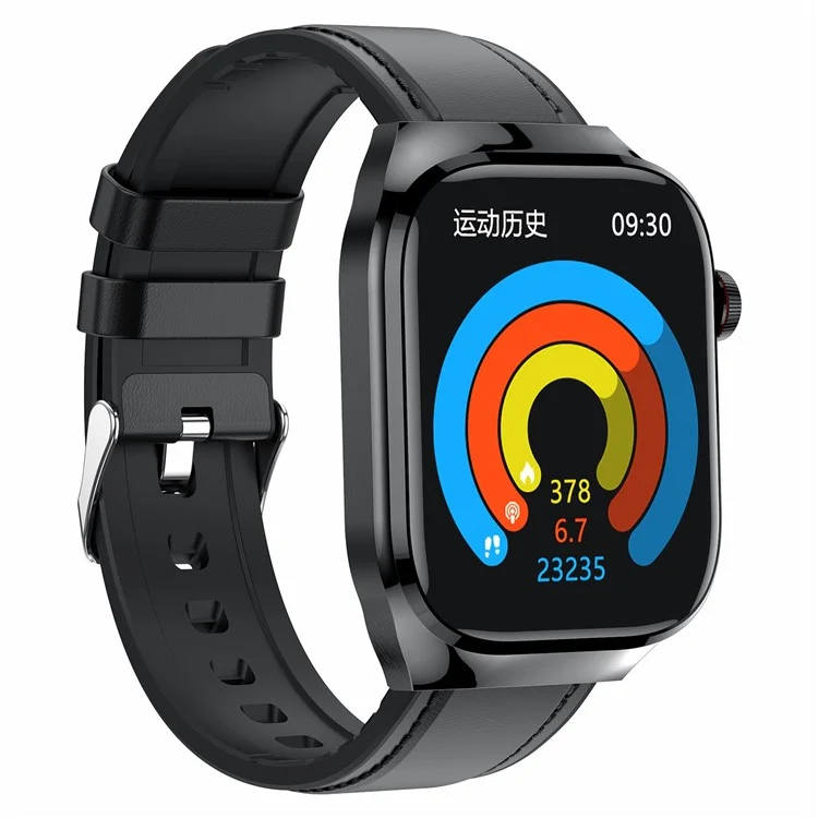 Montre connectée TK16 à écran AMOLED, examen médical micro-physique, surveillance de la santé, bracelet en cuir - Noir