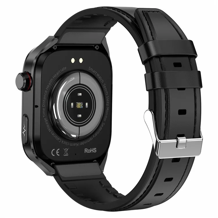 Montre connectée TK16 à écran AMOLED, examen médical micro-physique, surveillance de la santé, bracelet en cuir - Noir