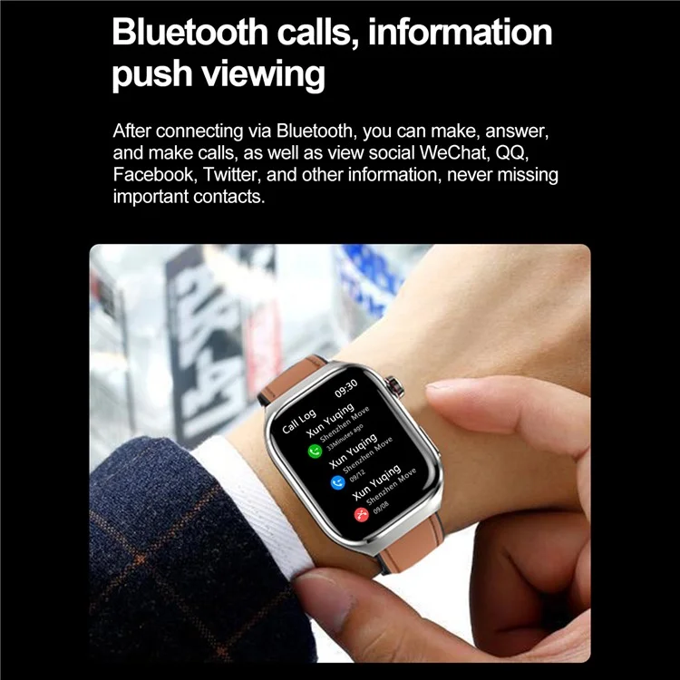 Montre connectée TK16 à écran AMOLED, examen médical micro-physique, surveillance de la santé, bracelet en cuir - Noir
