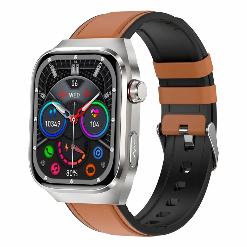 TK16 AMOLED-Bildschirm-Smartwatch mit mikrophysikalischer Untersuchung, EKG-Gesundheitsüberwachung und Sportfunktionen, Lederarmband - Braun