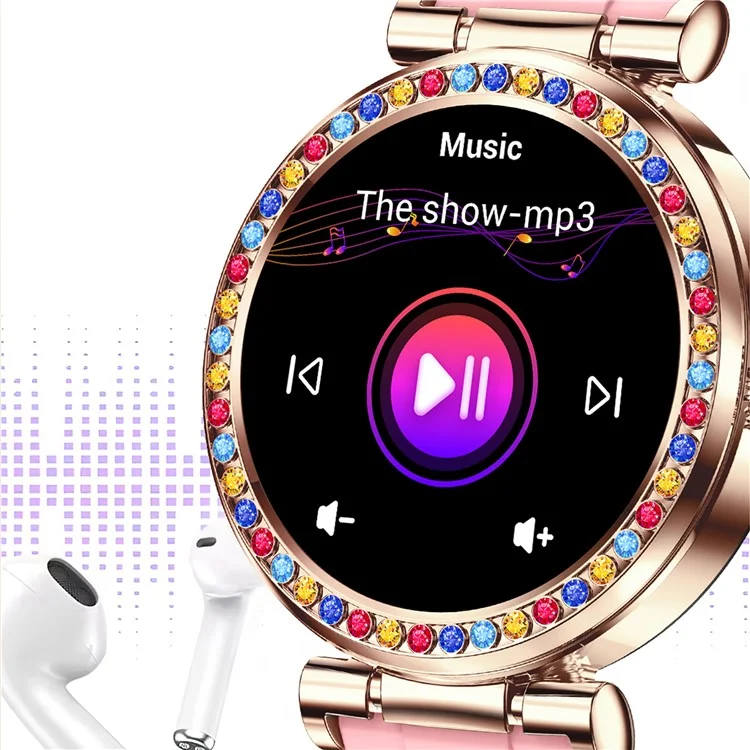 CF30 Cinturino in Silicone da 1,27 pollici con Decoro di Diamanti per Donna, Orologio Smart per la Salute Impermeabile - Rosa