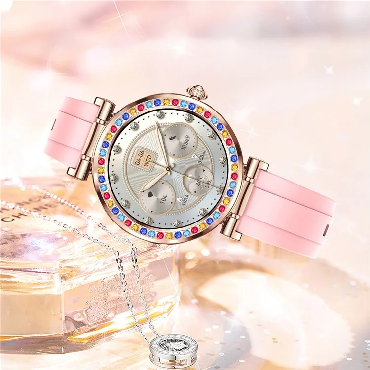 CF30 Cinturino in Silicone da 1,27 pollici con Decoro di Diamanti per Donna, Orologio Smart per la Salute Impermeabile - Rosa