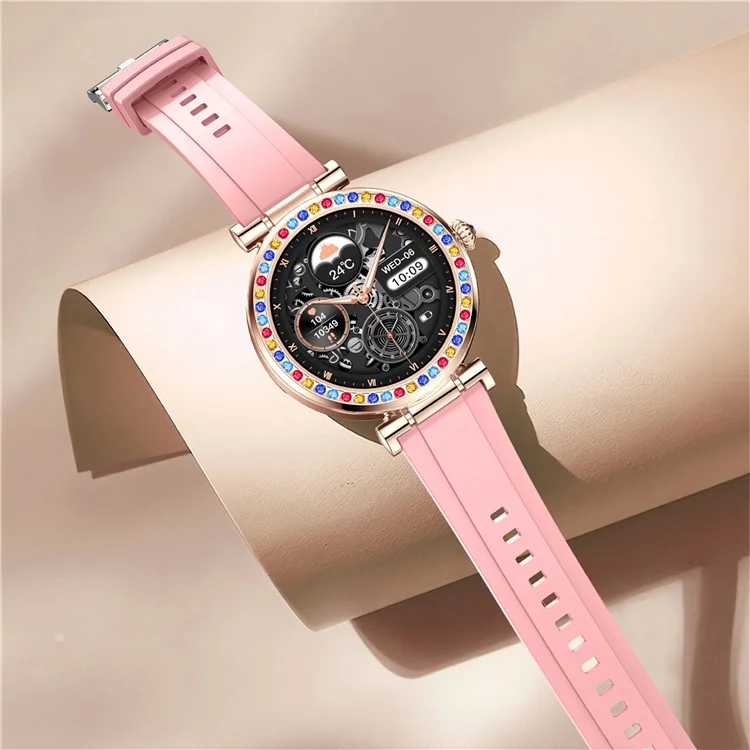 CF30 Cinturino in Silicone da 1,27 pollici con Decoro di Diamanti per Donna, Orologio Smart per la Salute Impermeabile - Rosa