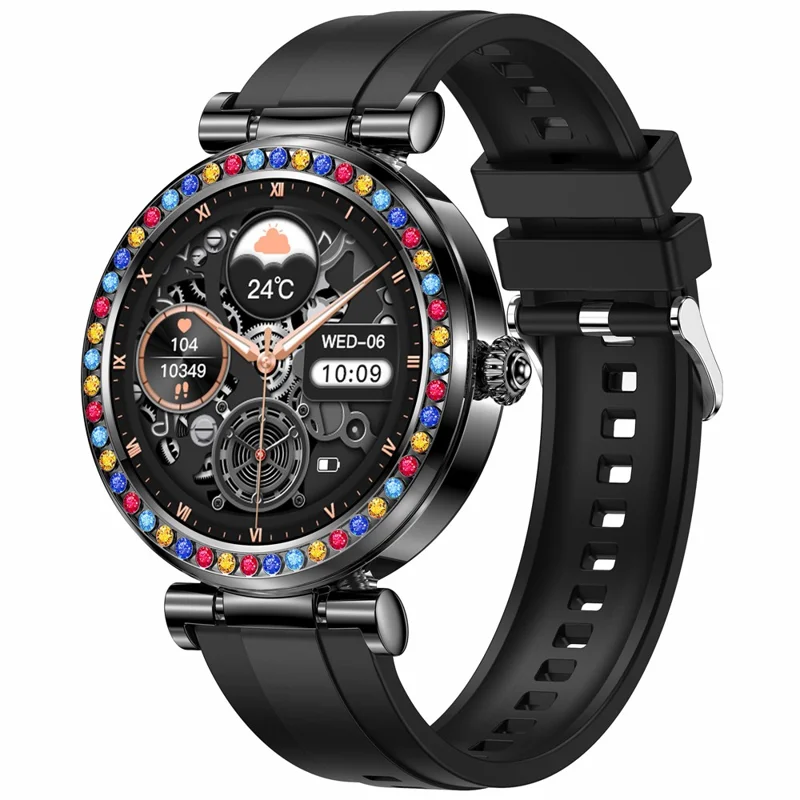 CF30 Cinturino in silicone da 1,27 pollici Decorazione con diamanti Orologio smart per donne Monitoraggio della salute Impermeabile Smart Bracelet - Nero