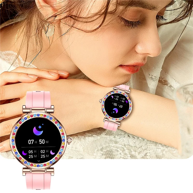 CF30 Cinturino in silicone da 1,27 pollici Decorazione con diamanti Orologio smart per donne Monitoraggio della salute Impermeabile Smart Bracelet - Nero