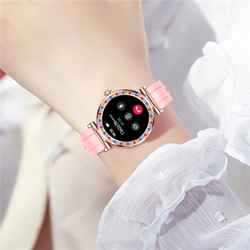 CF30 Cinturino in silicone da 1,27 pollici Decorazione con diamanti Orologio smart per donne Monitoraggio della salute Impermeabile Smart Bracelet - Nero