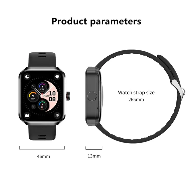 NX22 AMOLED Square Touch Screen Smart Watch GPS Health Monitoring Sport Watch - Negro