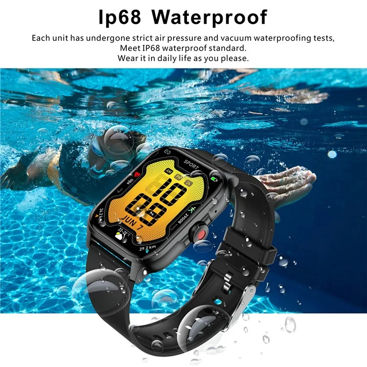 QX15 Realtek Chip 1.85-inch TFT Screen Blood Oxygen Monitor Bluetooth-compatible Smart Watch - Black