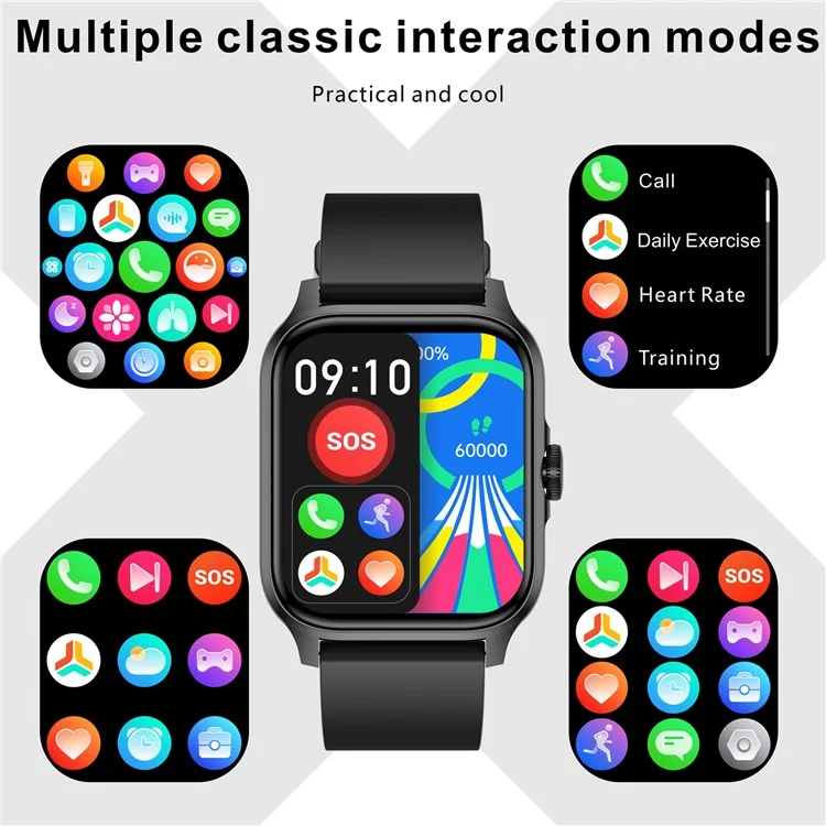 QX15 Realtek Chip 1.85-inch TFT Screen Blood Oxygen Monitor Bluetooth-compatible Smart Watch - Black