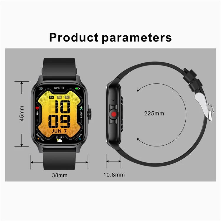 QX15 Realtek Chip 1.85-inch TFT Screen Blood Oxygen Monitor Bluetooth-compatible Smart Watch - Black