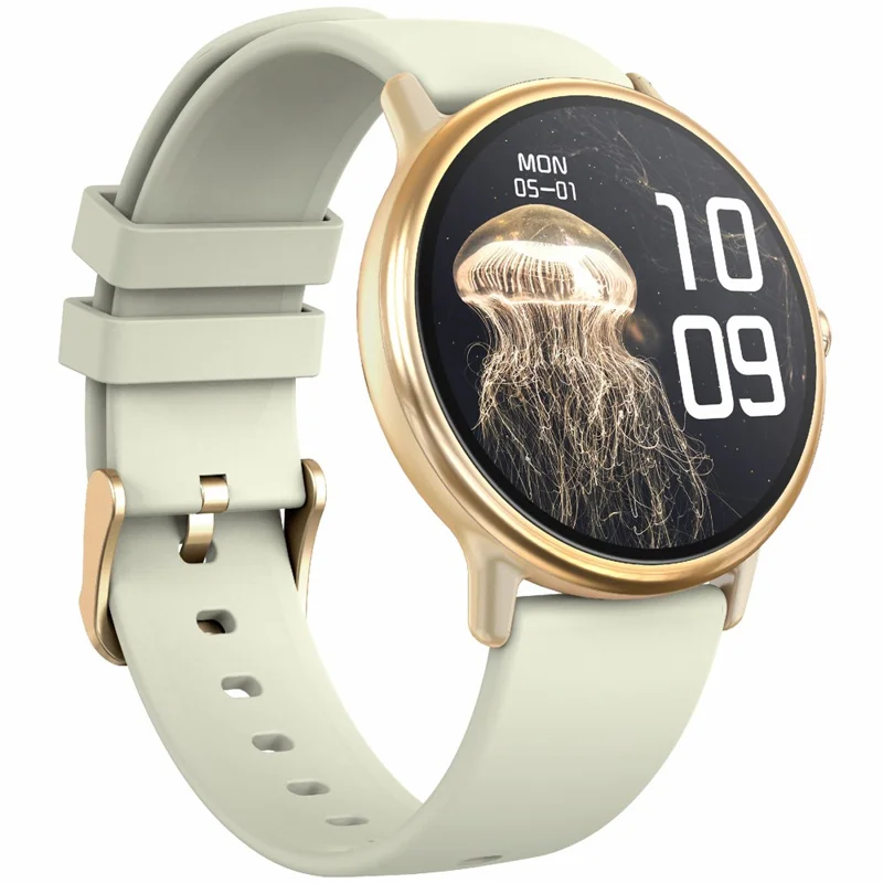 Relógio Inteligente Esportivo Y86 com Tela AMOLED de 1,43 polegadas, Monitor de Frequência Cardíaca e Oxigênio no Sangue, Pulseira de Silicone - Bege