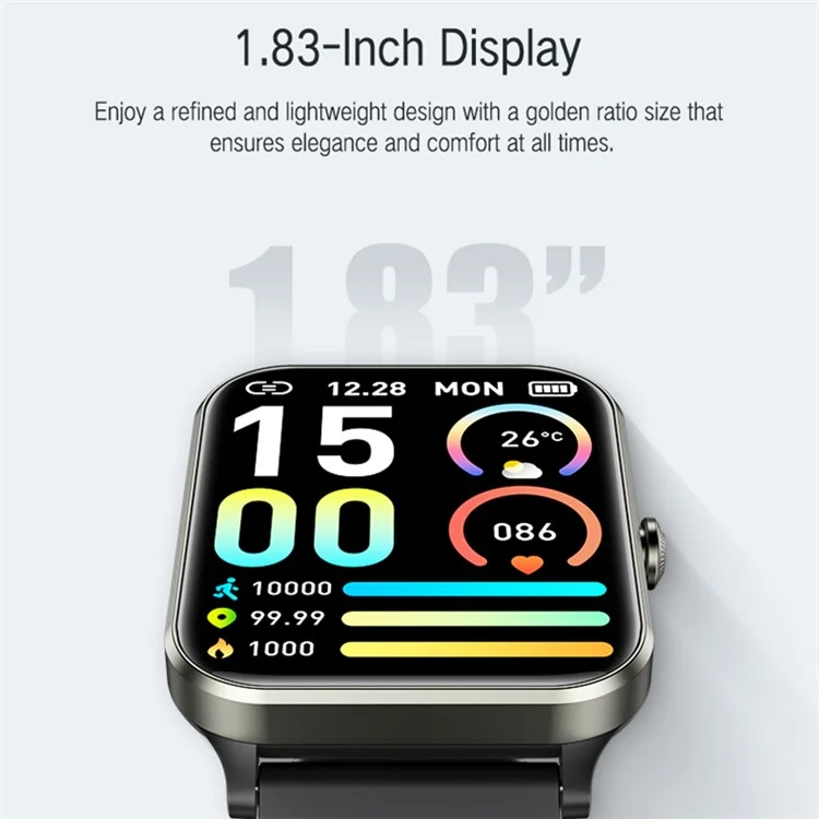 J01 Bluetooth-compatible Smart Watch Blood Glucose Blood Pressure Heart Rate Health Monitoring Sports Watch - Black