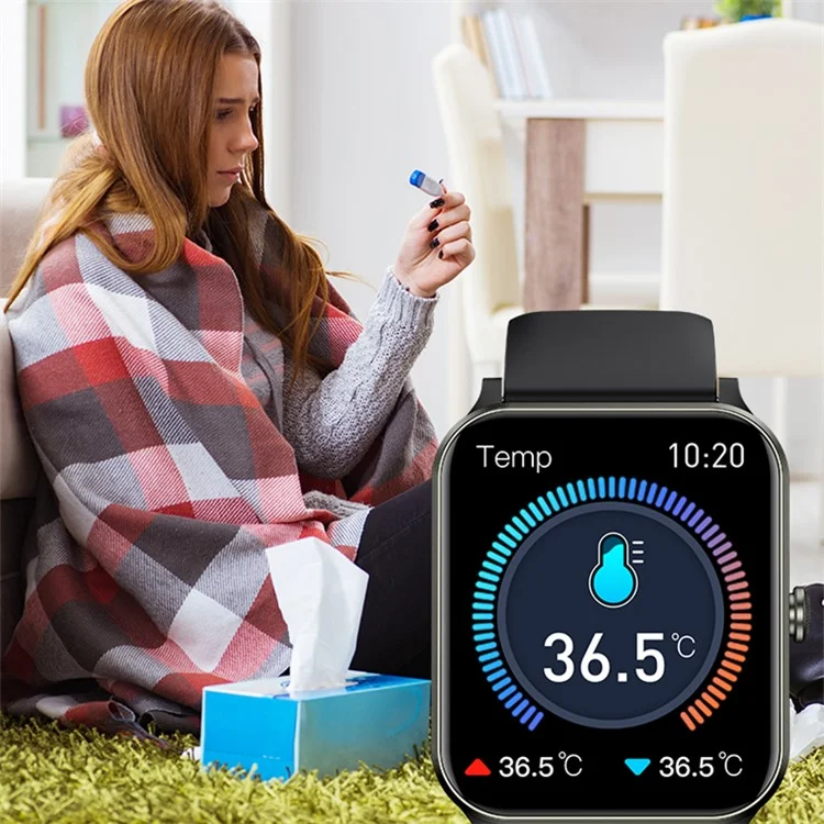 J01 Bluetooth-compatible Smart Watch Blood Glucose Blood Pressure Heart Rate Health Monitoring Sports Watch - Black