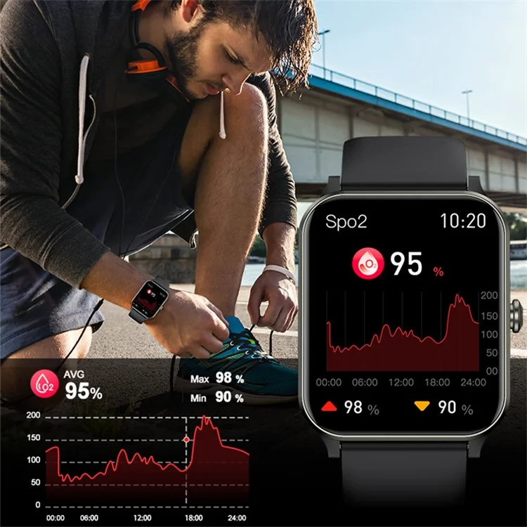 J01 Bluetooth-compatible Smart Watch Blood Glucose Blood Pressure Heart Rate Health Monitoring Sports Watch - Black