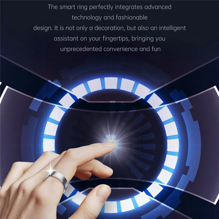 Anel Inteligente de Monitoramento de Saúde S9Ring de Metal Multifuncional Bluetooth - Preto / Tamanho 8