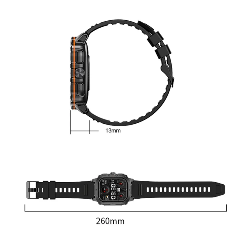 Reloj inteligente AK72 de 1,952 pulgadas, monitor de frecuencia cardíaca y presión arterial, reloj de fitness, correa de silicona - Plata + Negro